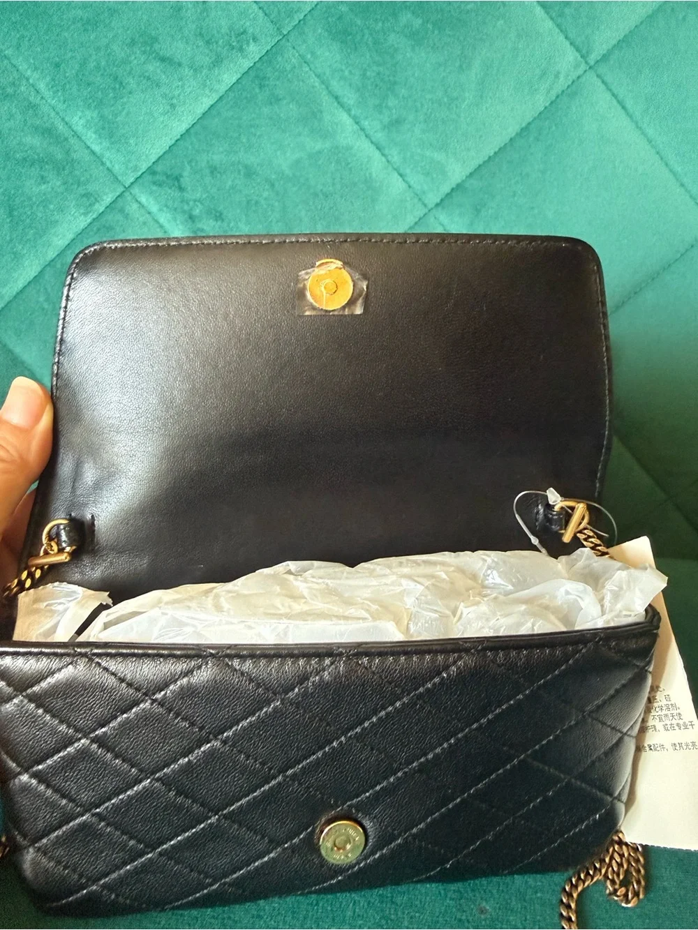 Yves Saint Laurent Black Quilted Leather Chain Wallet